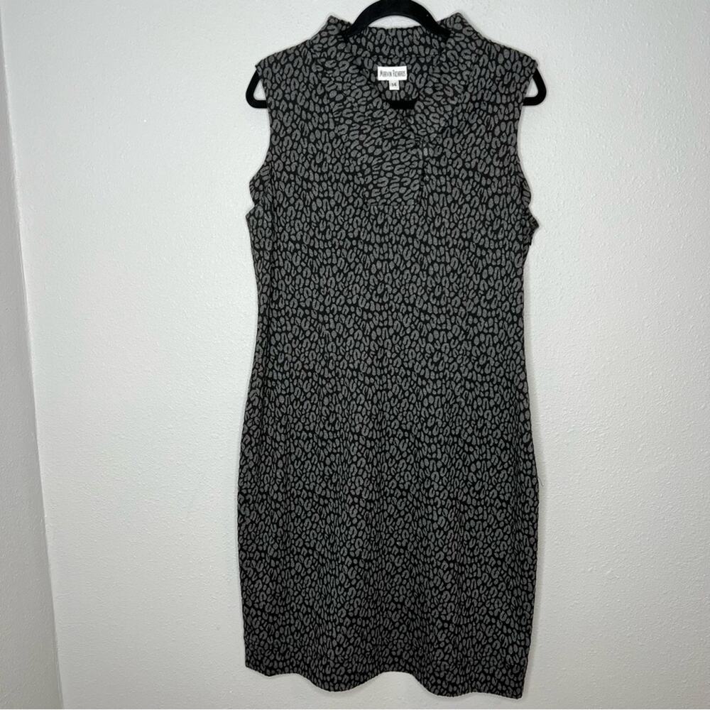 Marvin Richard Charcoal Gray Animal Print Collared Sleeveless Dress Plus size 14